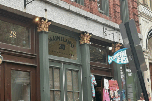 A row of retail store fronts