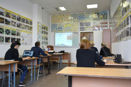 Students sitting at desks in a classroom