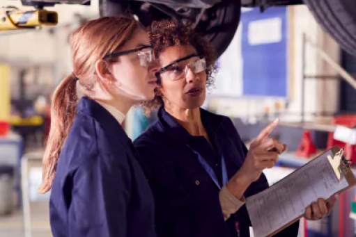 Two women working on a car