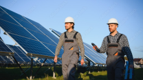 Workers inspecting solar farm